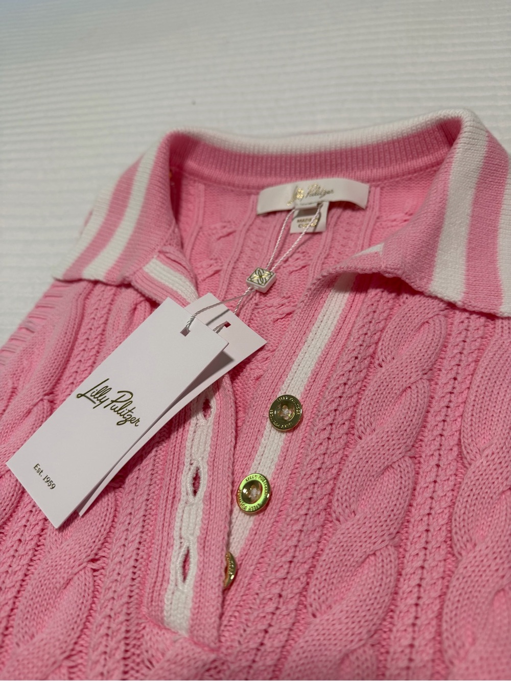 Pink Cable Knit Sleeveless Polo - Picture 2 of 3